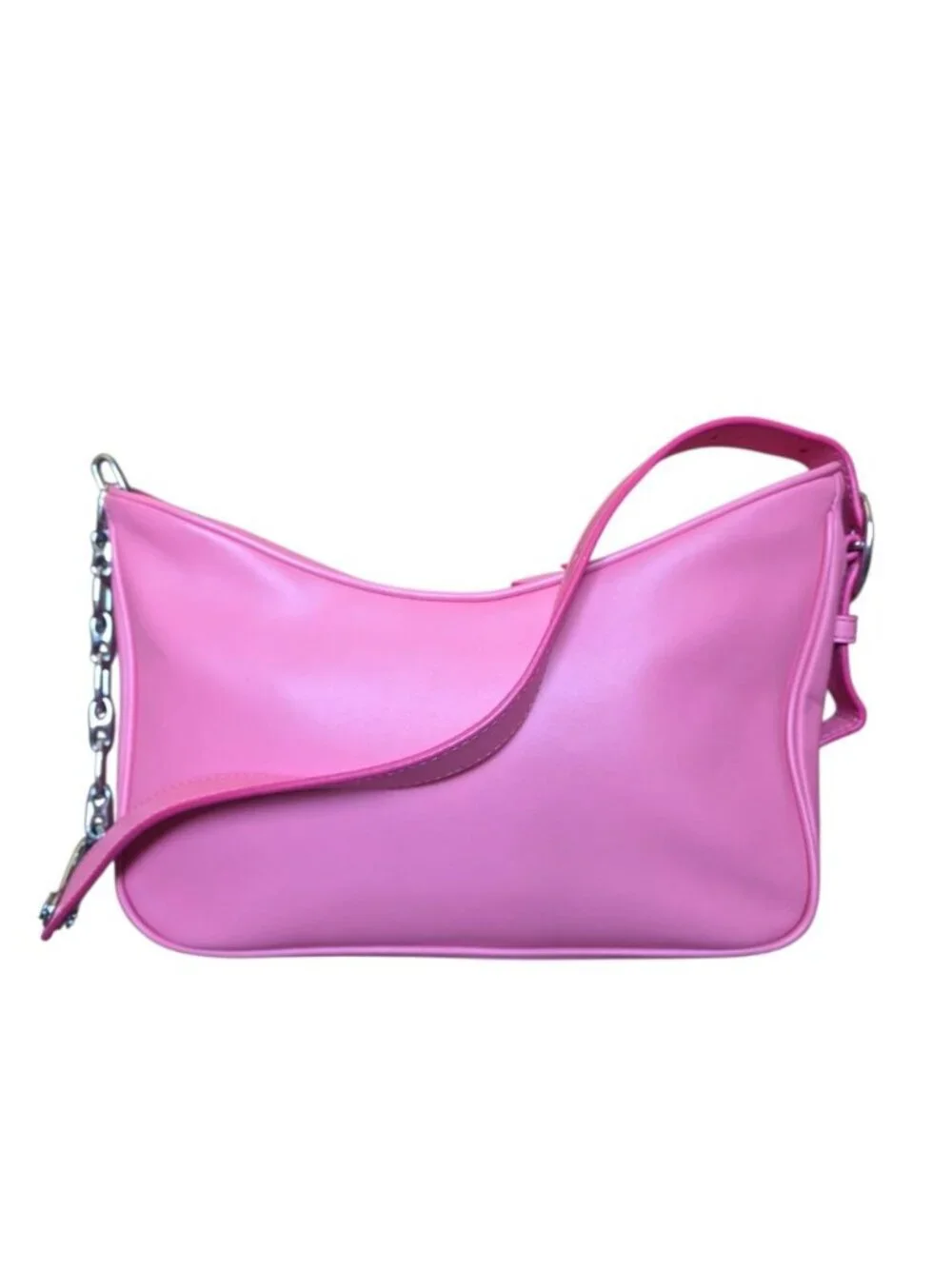 Marc Jacobs Tempo Baguette Shoulder Bag Pink Lemonade Leather Purse Silver